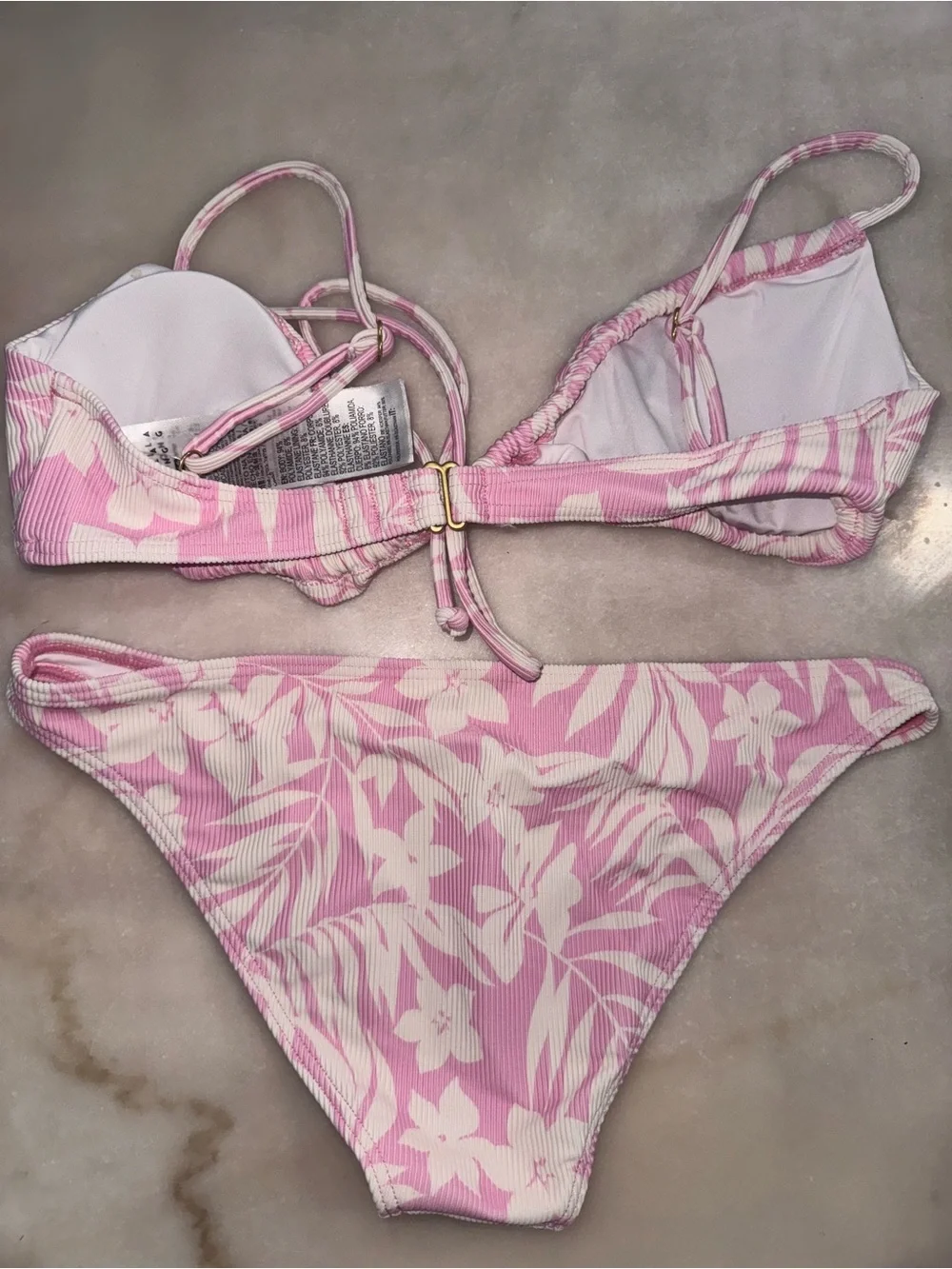 Billabong Sweet Waves Pink and White Floral Ribbed Bikini Set